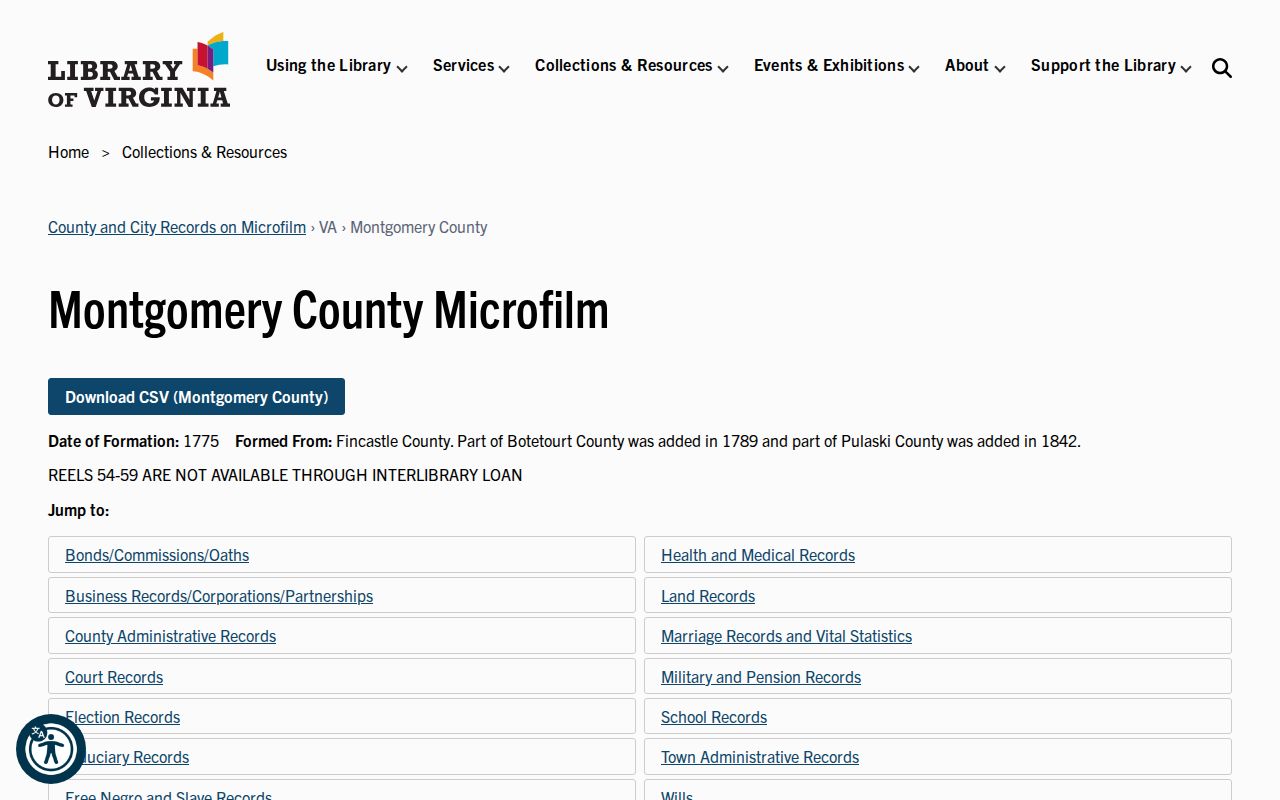 Christiansburg residents directory Library of Virginia Montgomery County records catalog