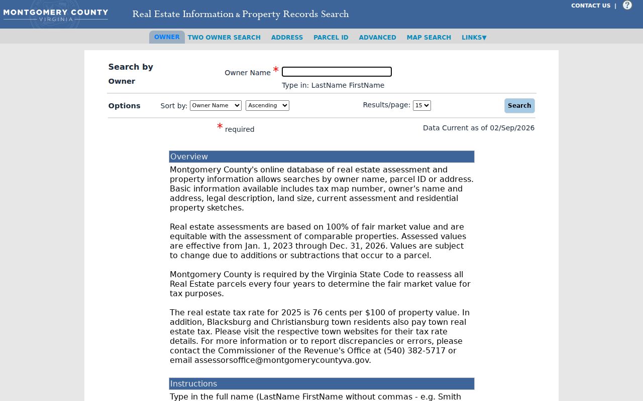 Christiansburg residents directory Montgomery County owner property search