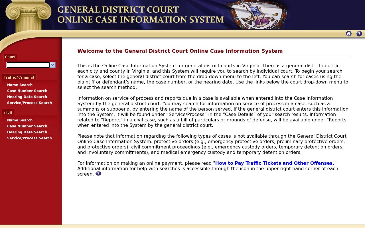 Christiansburg resident lookup Montgomery General District Court search screen