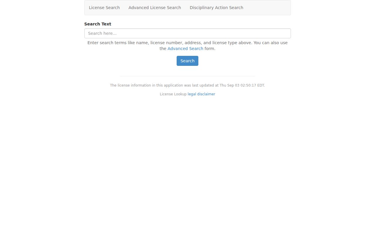 Christiansburg resident lookup Virginia DPOR license search screen