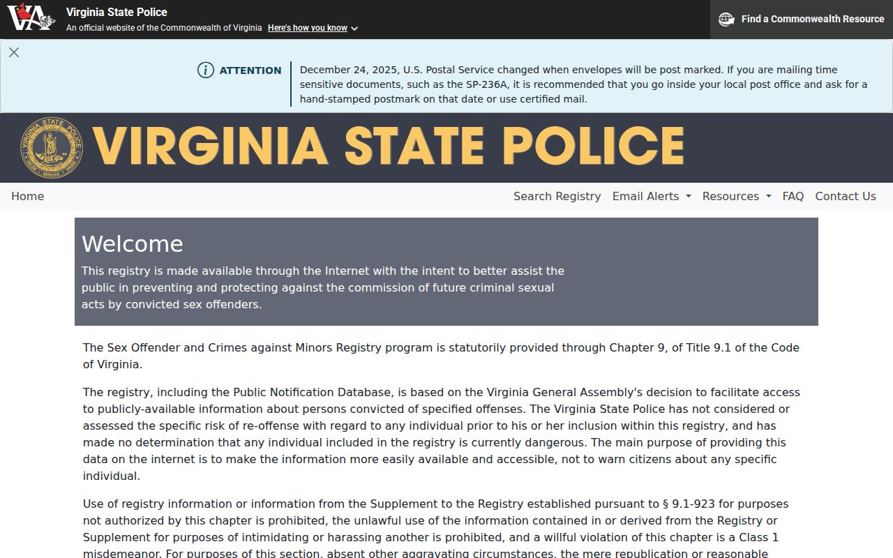 Christiansburg resident lookup Virginia official registry search screen