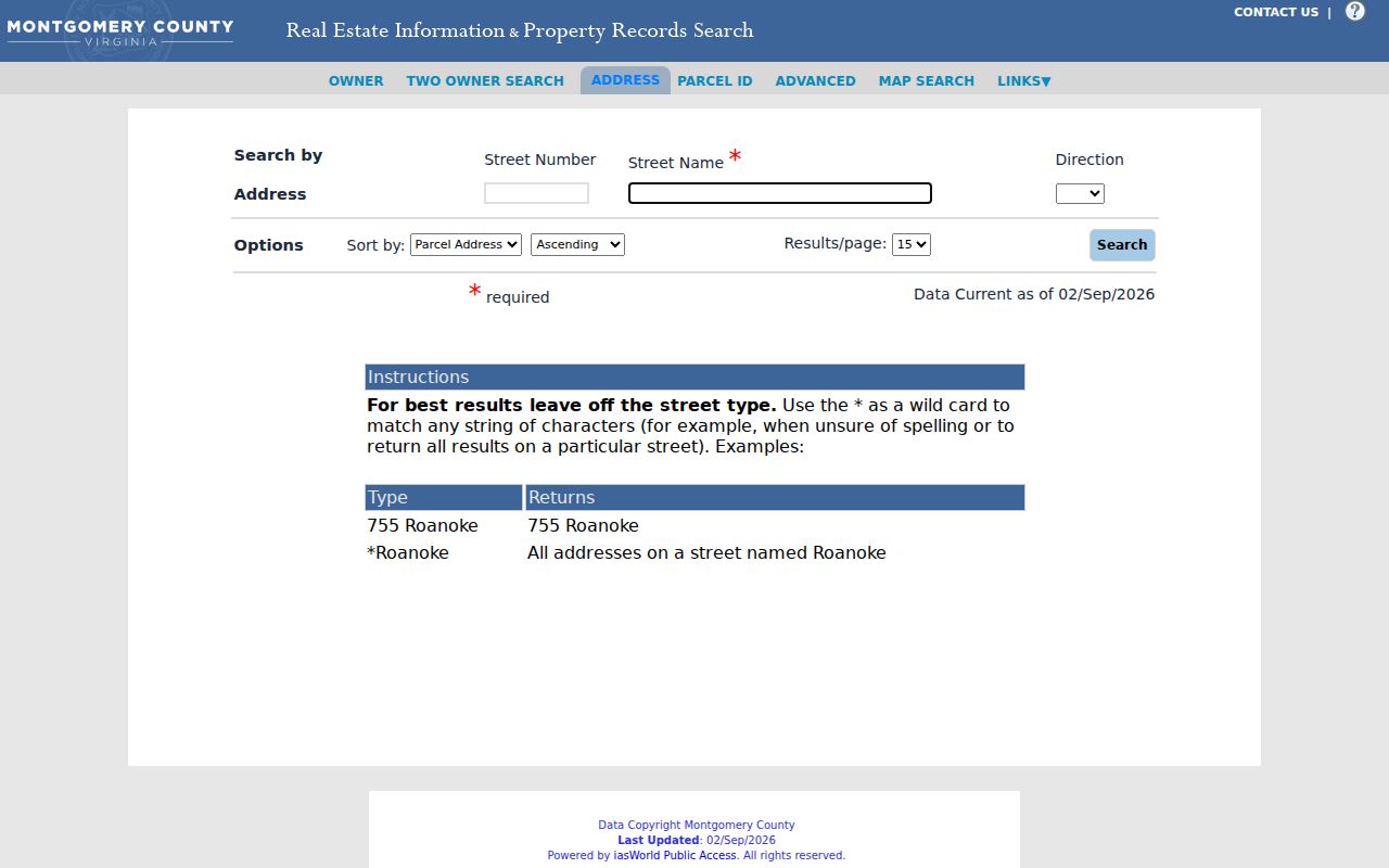 Christiansburg street directory Montgomery address property search